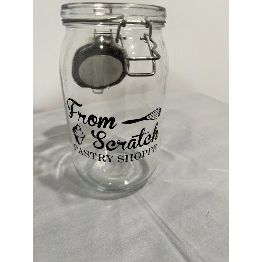 From Scratch Pastry Shoppe Glass Canister Jar Clamp Lid Bakery Kitchen Decor